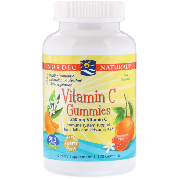 Nordic Naturals, Витамин С жевательный мармелад, мандарин, 250 мг, 120 конфет