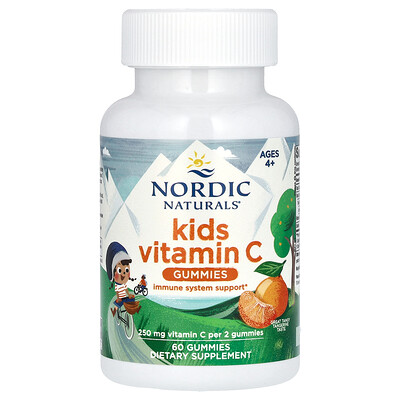 Nordic Naturals, Gomitas con vitamina C para niños, De 4 años en adelante, mandarina ácida, 60 gomitas (125 mg por gomita)
