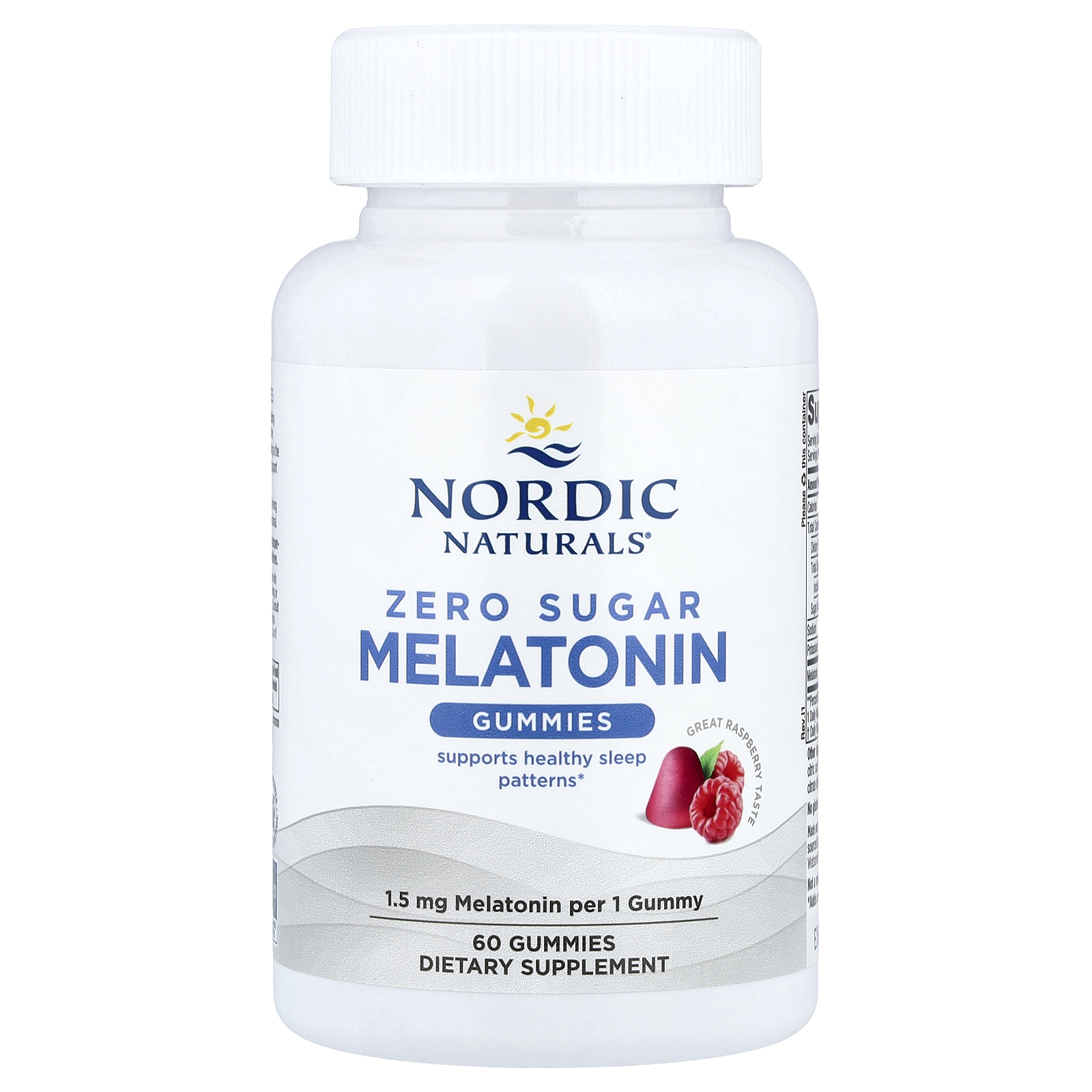 Nordic Naturals (노르딕 내추럴스), 제로 슈가 멜라토닌 구미젤리, 라즈베리 맛, 1.5mg, 구미젤리 60개