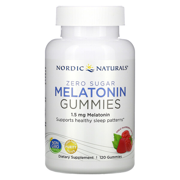 Nordic Naturals, Zero Sugar Melatonin Gummies, Raspberry, 1.5 mg, 120 Gummies