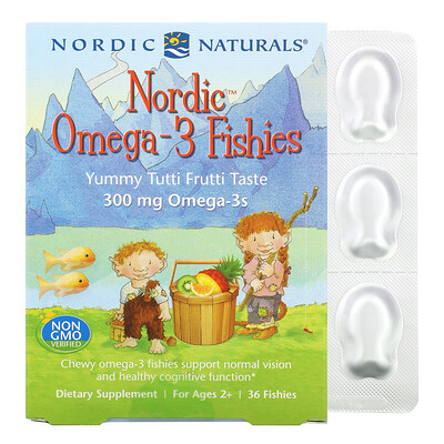 Nordic Naturals Nordic, рыбки с омега-3, для детей от 2 лет, вкус тутти-фрутти, 300 мг, 36 рыбок