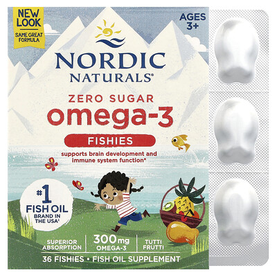 Product Image for Nordic Naturals, Omega-3 Fishies, Zero Sugar, Ages 3+, Tutti Frutti, 300 mg, 36 Fishies