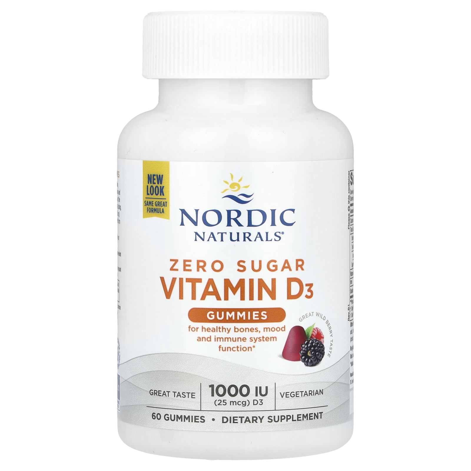 Nordic Naturals (노르딕 내추럴스), 무설탕 비타민D3 구미젤리, 그레이트 와일드 베리, 25mcg(1,000IU), 구미젤리 60개
