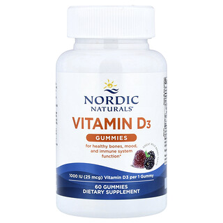 Nordic Naturals, Gomitas de vitamina D3, bayas silvestres, 1000 IU, 60 gomitas