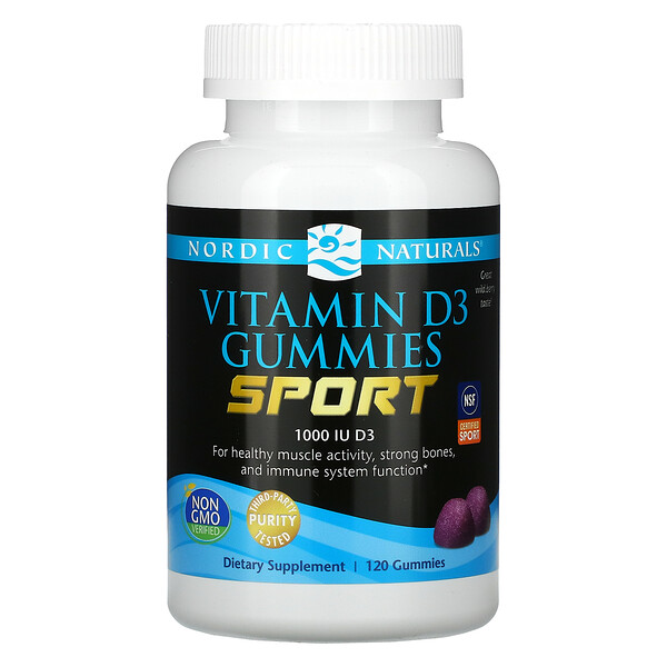 Deporte, Gomitas de vitamina D3, Bayas silvestres, 1000 UI, 120 gomitas