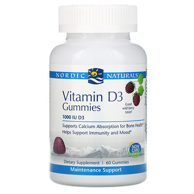 Nordic Naturals Витамин D3, вкус лесных ягод, 1000 МЕ, 60 жевательных таблеток