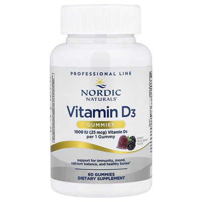 Nordic Naturals, Gomitas de vitamina D3, Bayas silvestres, 1000 UI, 60 gomitas