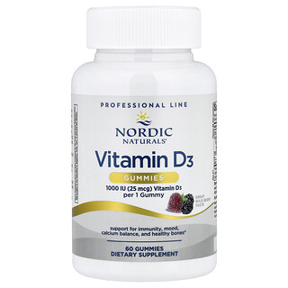 Nordic Naturals, Gomitas con vitamina D3, Bayas silvestres, 60 UI, 60 gomitas