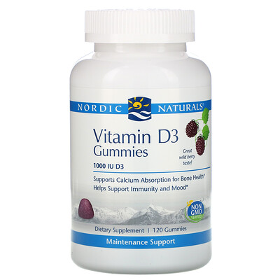 Nordic Naturals Витамин D3, вкус лесных ягод, 1000 МЕ, 120 жевательных таблеток