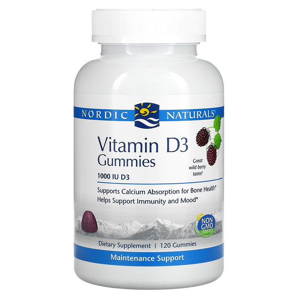 Витамин D3, вкус лесных ягод, 1000 МЕ, 120 жевательных таблеток