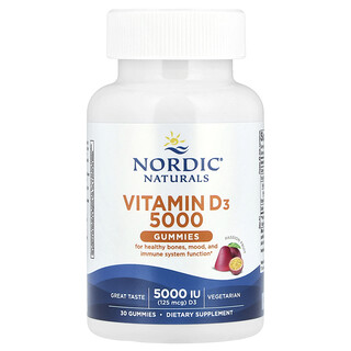 Nordic Naturals, Vitamine D3 5000 Gummies, Passievrucht, 30 Gummies