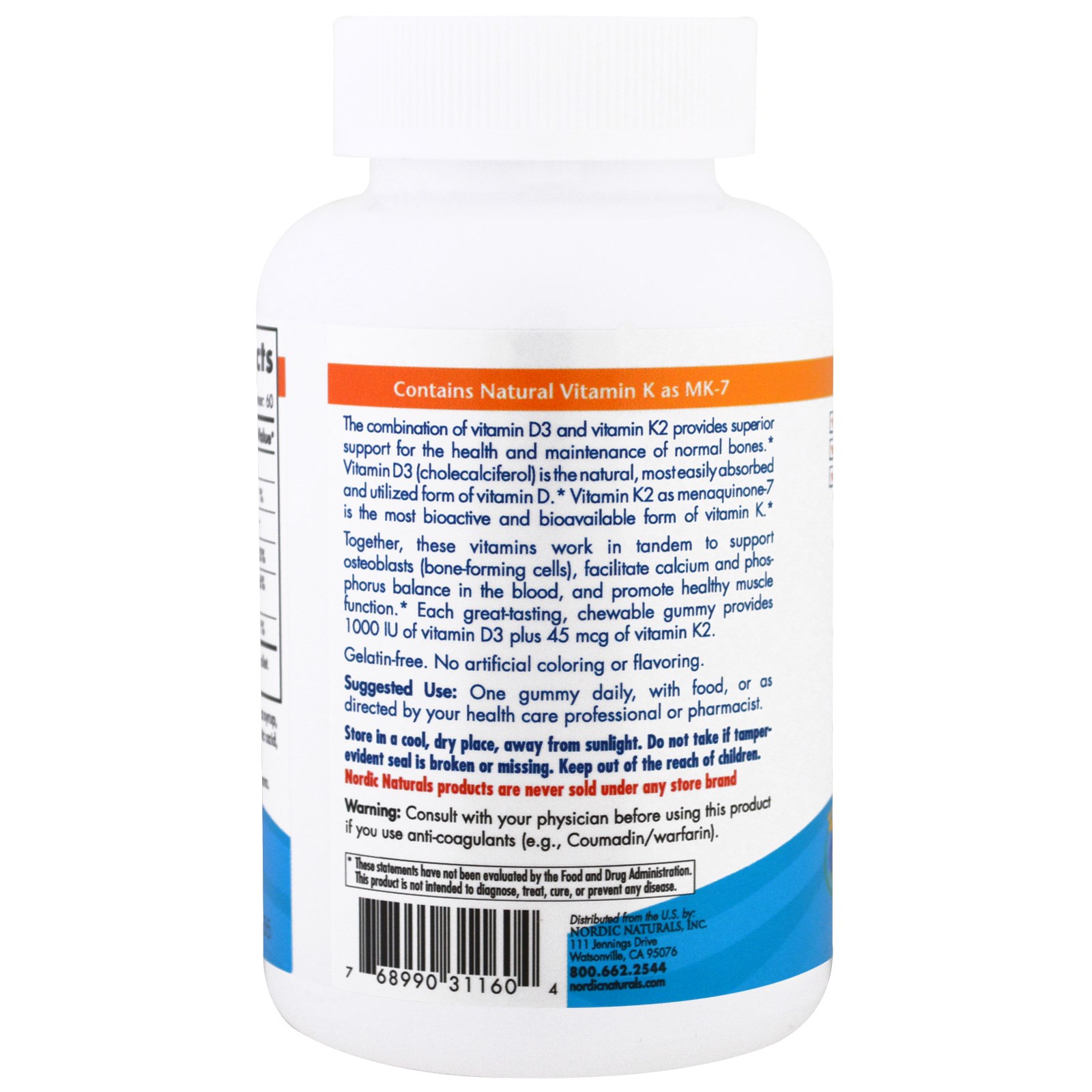 Nordic Naturals, Vitamin D3 + K2 Gummies, Pomegranate, 60 Gummies