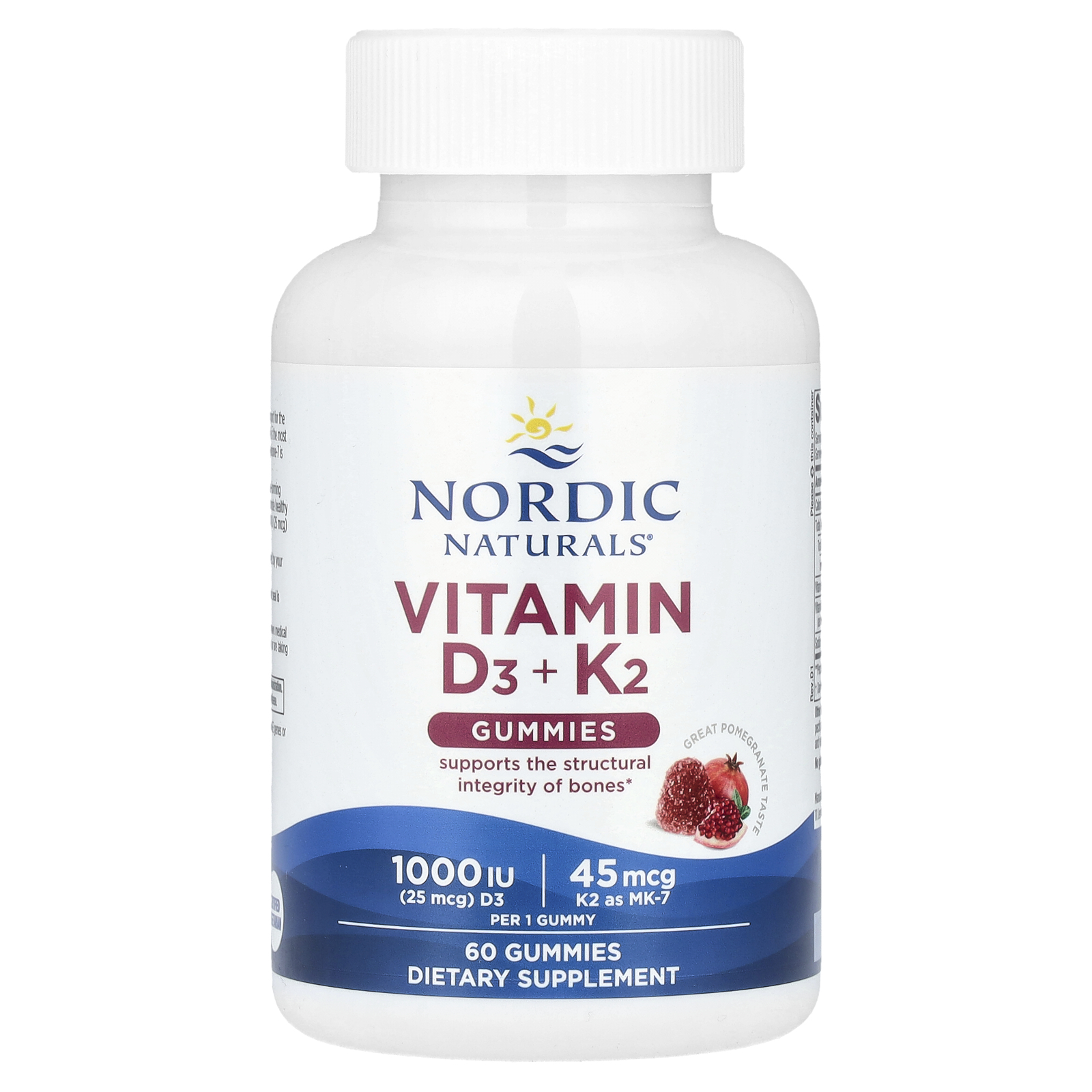 Nordic Naturals (노르딕 내추럴스), 비타민D3 + K2 구미젤리, 석류 맛, 구미젤리 60개