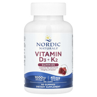 Nordic Naturals, Vitamin D3 + K2 Gummies, Pomegranate, 60 Gummies