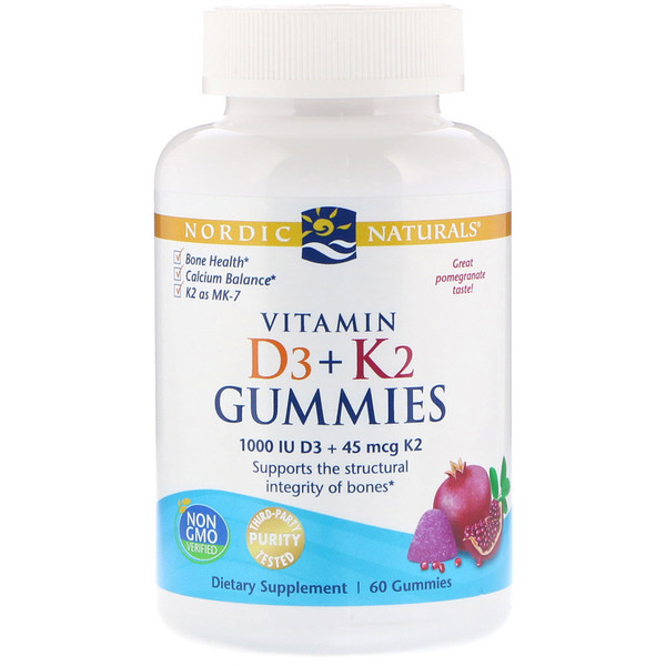 Nordic Naturals, Жевательные витамины D3 + K2, Гранат, 60 мишек