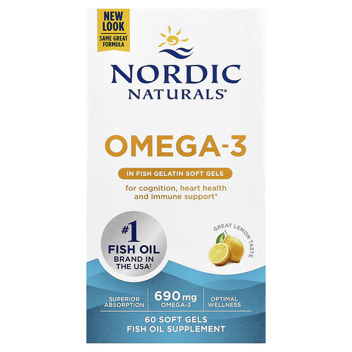 Nordic Naturals オメガ3 レモン ソフトジェル60粒（1粒あたり345mg）