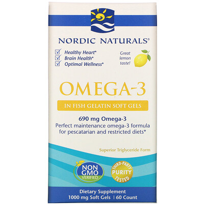 Nordic Naturals омега-3, лимон, 1000 мг, 60 капсул