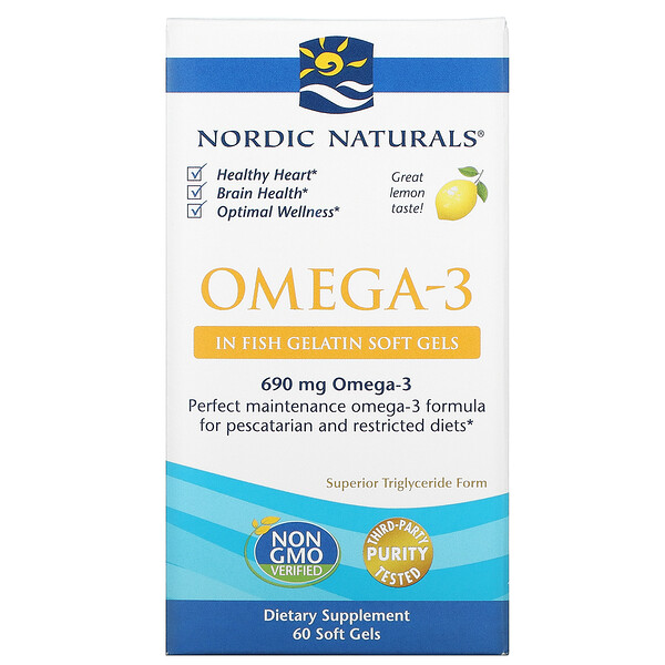 Oméga-3, Citron, 345 mg, 60 capsules à enveloppe molle