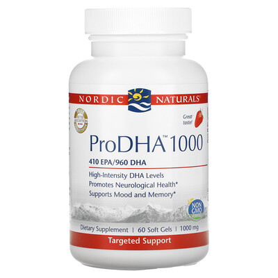 

Nordic Naturals ProDHA 1000, добавка с аминокислотами, с клубничным вкусом, 1000 мг, 60 капсул