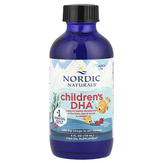 Nordic Naturals‏, חומצה דוקוסאהקסאנואית (DHA) לילדים ™Children's DHA, לגילאי שנה ומעלה, בטעם תות, 119 מ"ל (4 אונקיות נוזל)