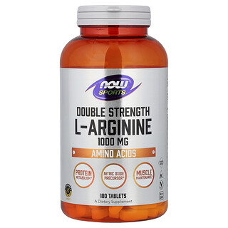 NOW Foods, Sport, dubbele sterkte L-arginine, 1000 mg, 180 tabletten