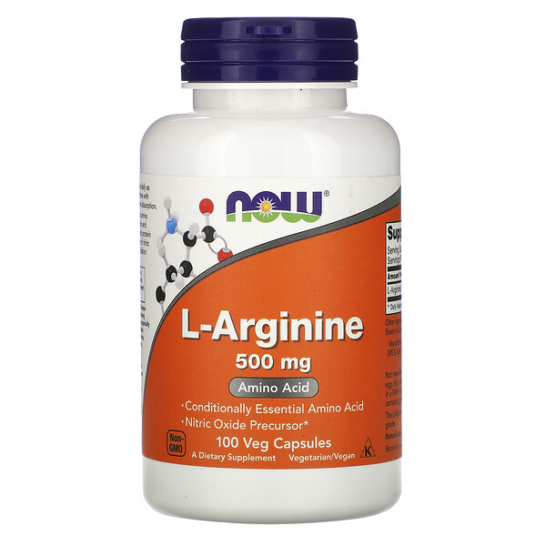 Now Foods, L-аргинин, 500 мг, 100 вегетарианских капсул