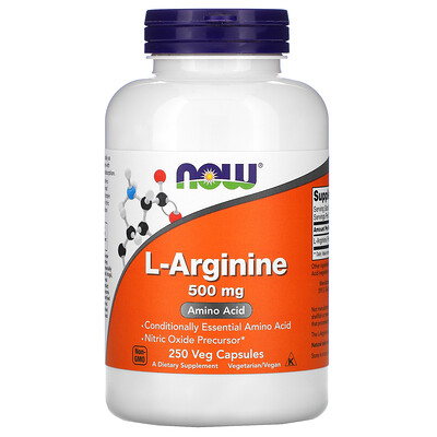 Now Foods L-аргинин, 500 мг, 250 растительных капсул