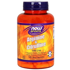 Now Foods, Для спорта, аргинин и цитруллин, 500 мг /250 мг, 120 растительных капсул