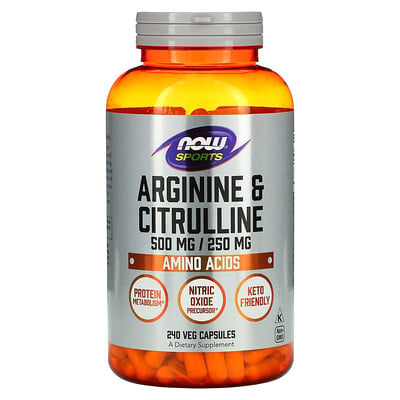 Now Foods Sports, Arginine & Citrulline, 500 mg /250 mg, 240 Veg Capsules