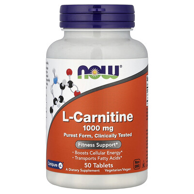 NOW Foods, L-carnitina, 1000 mg, 50 comprimidos