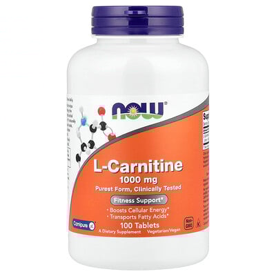 NOW Foods, L-carnitina, 1000 mg, 100 comprimidos