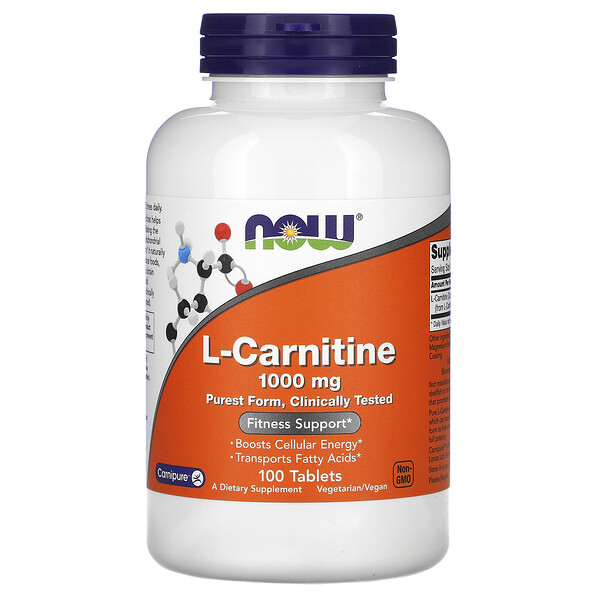 Now Foods, L-карнитин, 1000 мг, 100 таблеток