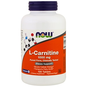 Now Foods, L-карнитин, 1000 мг, 100 таблеток