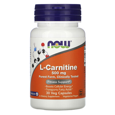Now Foods L-Carnitine, 500 mg, 30 Veg Capsules