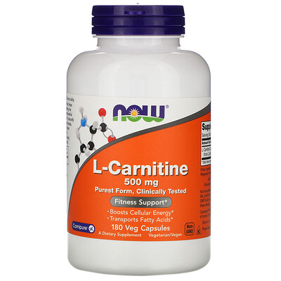Now Foods L-карнитин, 500 мг, 180 капсул в растительной оболочке