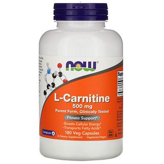 Now Foods, L-carnitina, 500 mg, 180 cápsulas vegetales