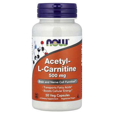 NOW Foods, Acetil-L-carnitina, 50 cápsulas vegetales (500 mg por cápsula)
