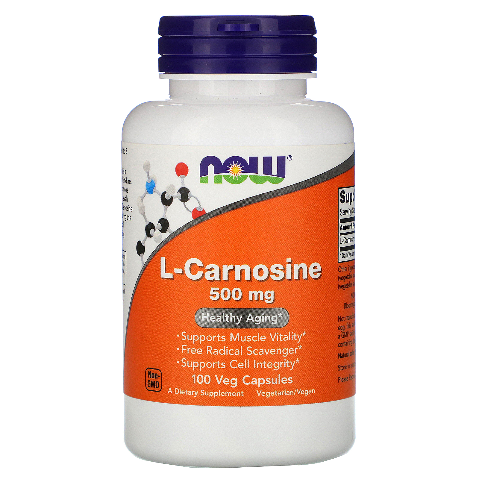 Now Foods LCarnosine 500 mg 100 Veg Capsules EggFree, GlutenFree