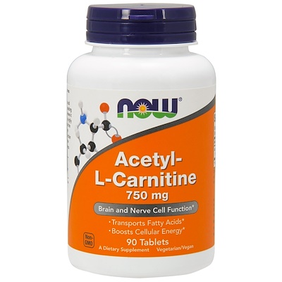 Now Foods Ацетил-L-карнитин, 750 мг, 90 таблеток