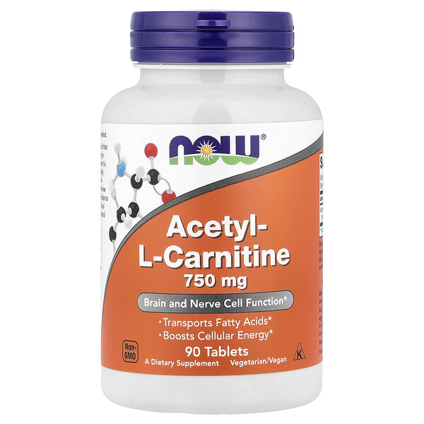 NOW Foods Acetyl-L Carnitine, 750 mg, 90 Tablets