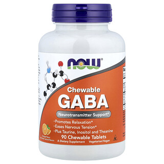 NOW Foods, GABA masticable, Naranja, 90 comprimidos masticables