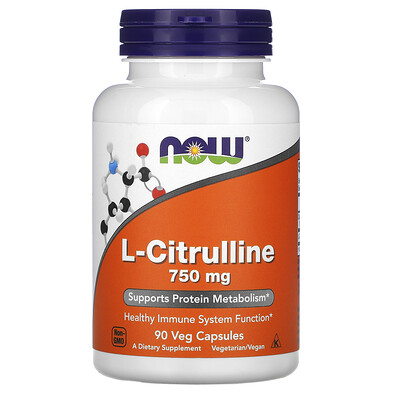 Now Foods L-цитруллин, 750 мг, 90 растительных капсул