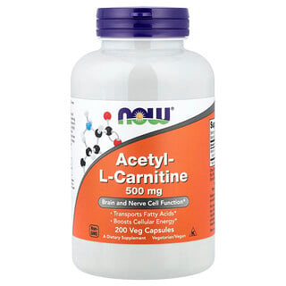 NOW Foods, Acetyl-L-Carnitine, 500 მგ, 200 ვეგ კაფსულები