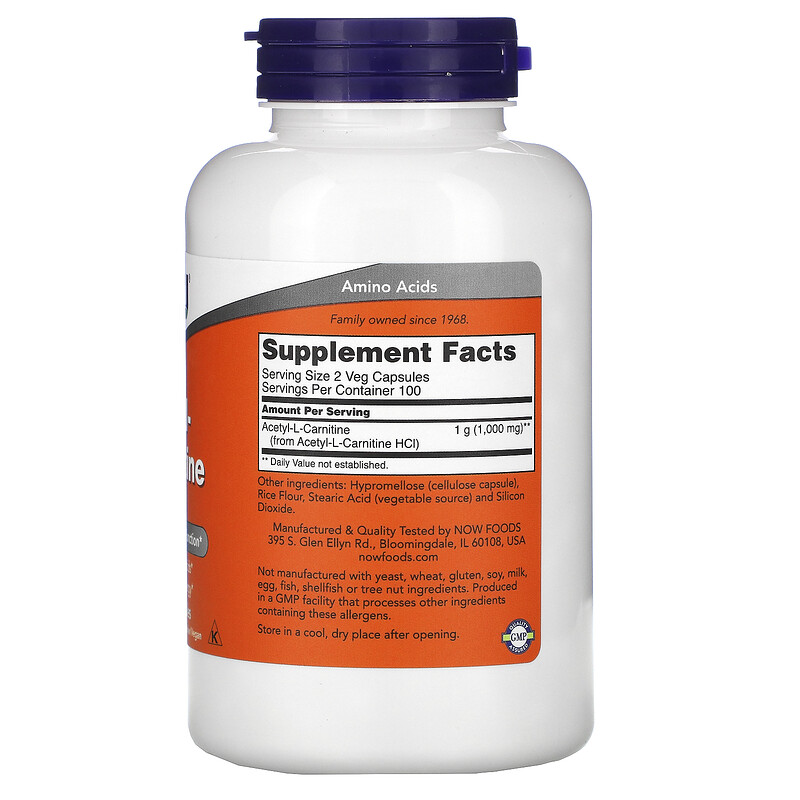 Now Foods, AcetylLCarnitine, 500 mg, 200 Veg Capsules iHerb