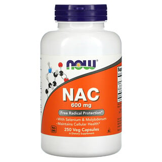 Now Foods, NAC, 600 mg, 250 cápsulas vegetales