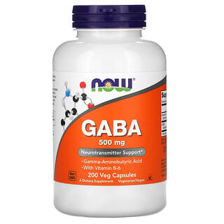 Now Foods, GABA 含維生素 B-6,500 毫克，200 粒素食膠囊