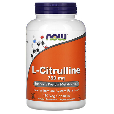 Now Foods L-цитрулин, 750 мг, 180 капсул в растительной оболочке
