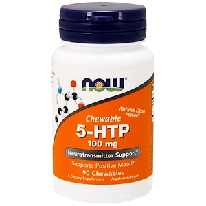 Now Foods, 5-HTP (5-гидрокситриптофан), жевательные таблетки с натуральным цитрусовым вкусом, 100 мг, 90 шт.