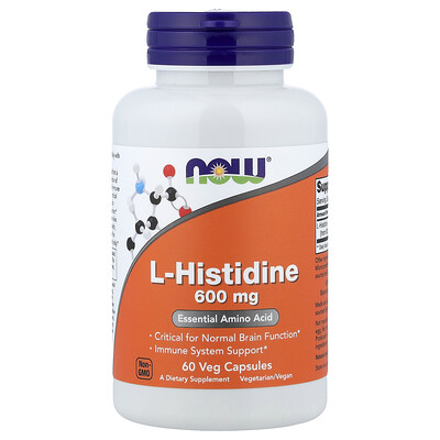 NOW Foods, L-histidina, 600 mg, 60 cápsulas vegetales