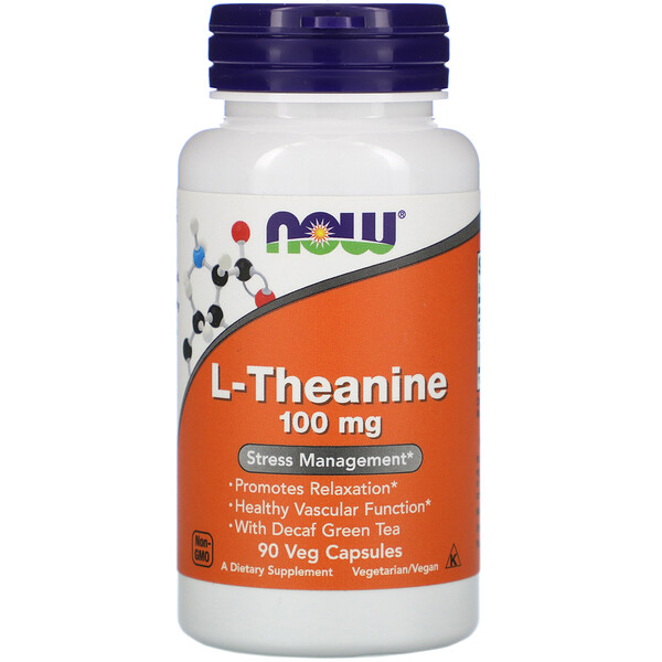 Now Foods, L-теанін, 100 мг, 90 вегетаріанських капсул